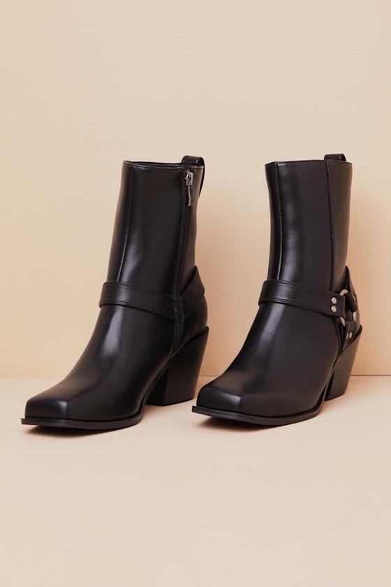Sammson Black Mid-Calf Moto Boots Product Image