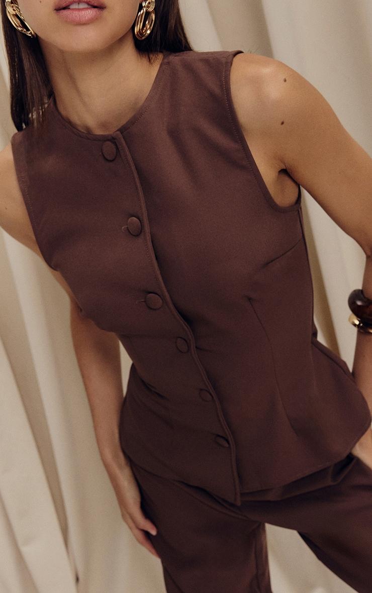  Chocolate Brown High Neck Vest Straight Leg Jumpsuit Product Image
