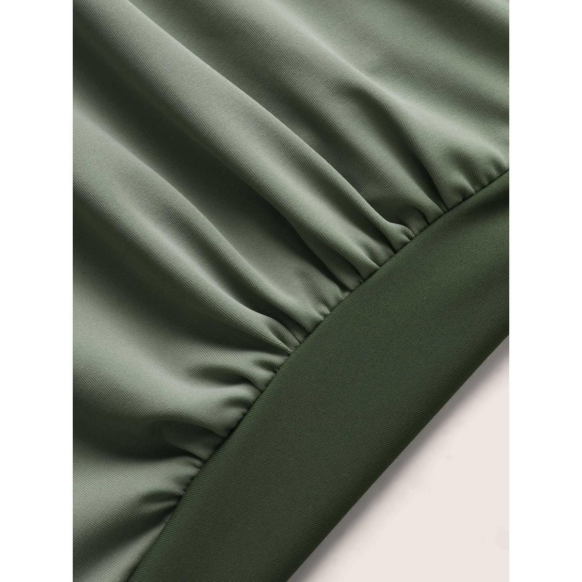 Plus Size Heart Neckline Contrast Gathered Swim Top Women's Swimwear Moss Beach Gathered High stretch Bodycon Heart neckline Curve Swim Tops BloomChic 10/M Product Image