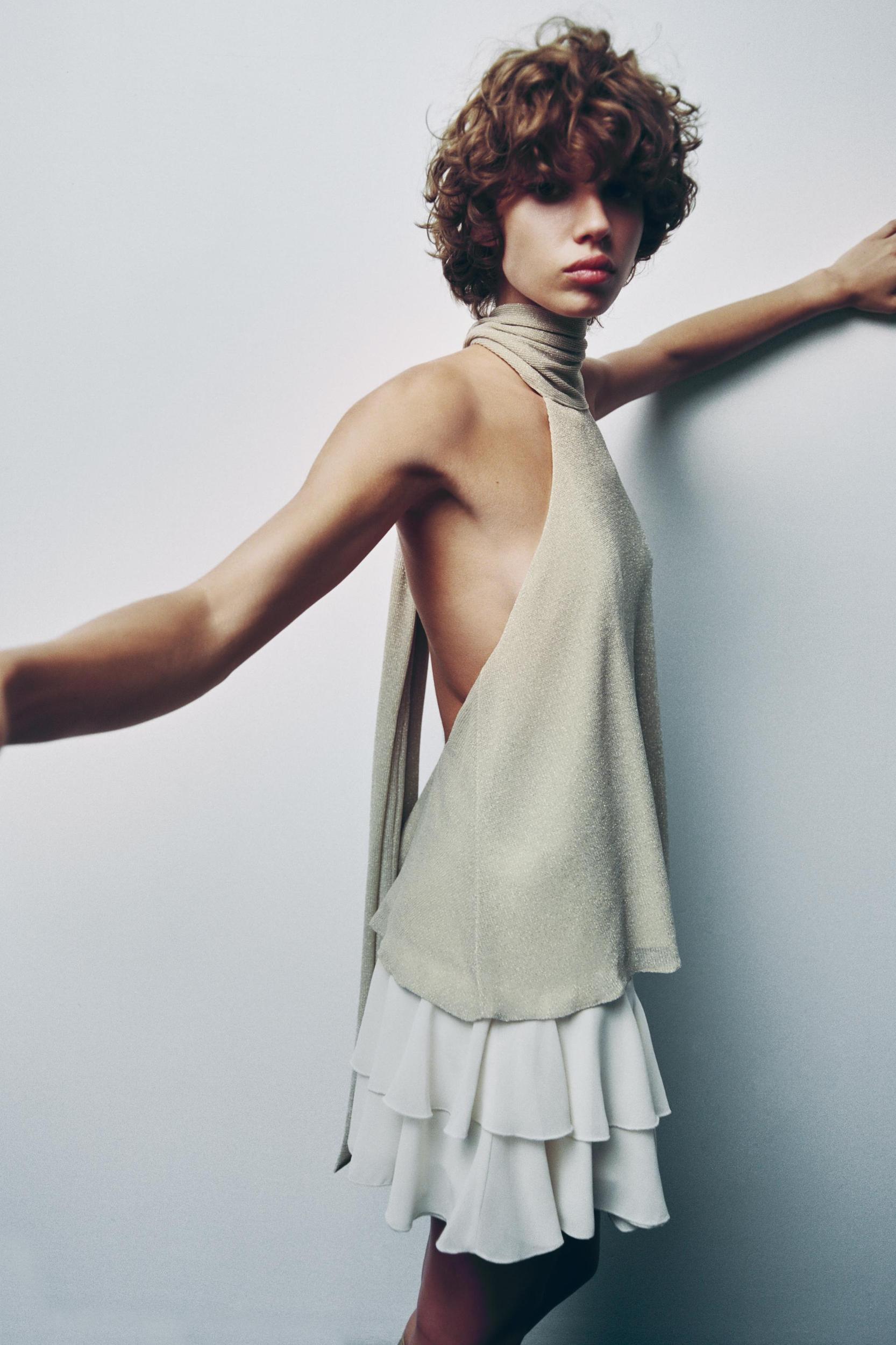 METALLIC THREAD HALTER TOP Product Image