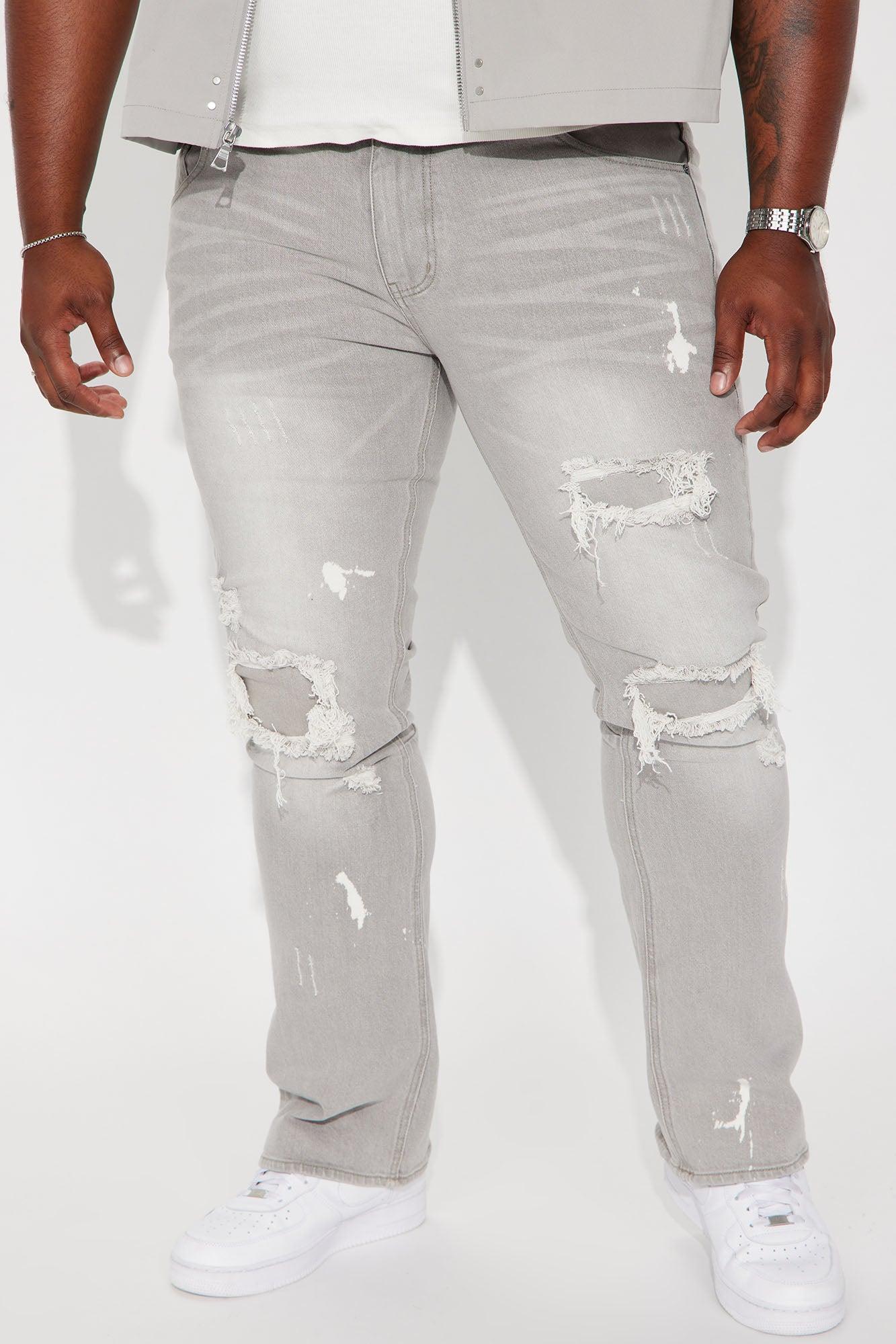 Ripped Stacked Skinny Flare Jeans - Grey Product Image