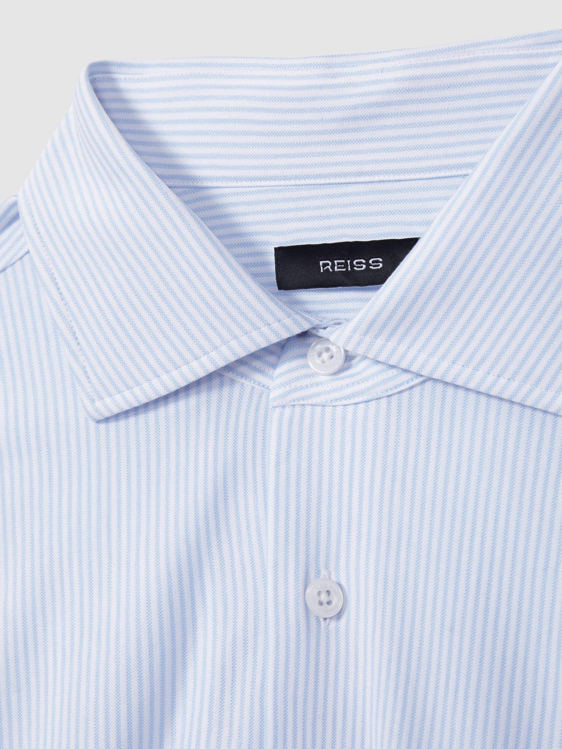Cotton-Blend Cutaway-Collar Striped Shirt in Blue Stripe Product Image