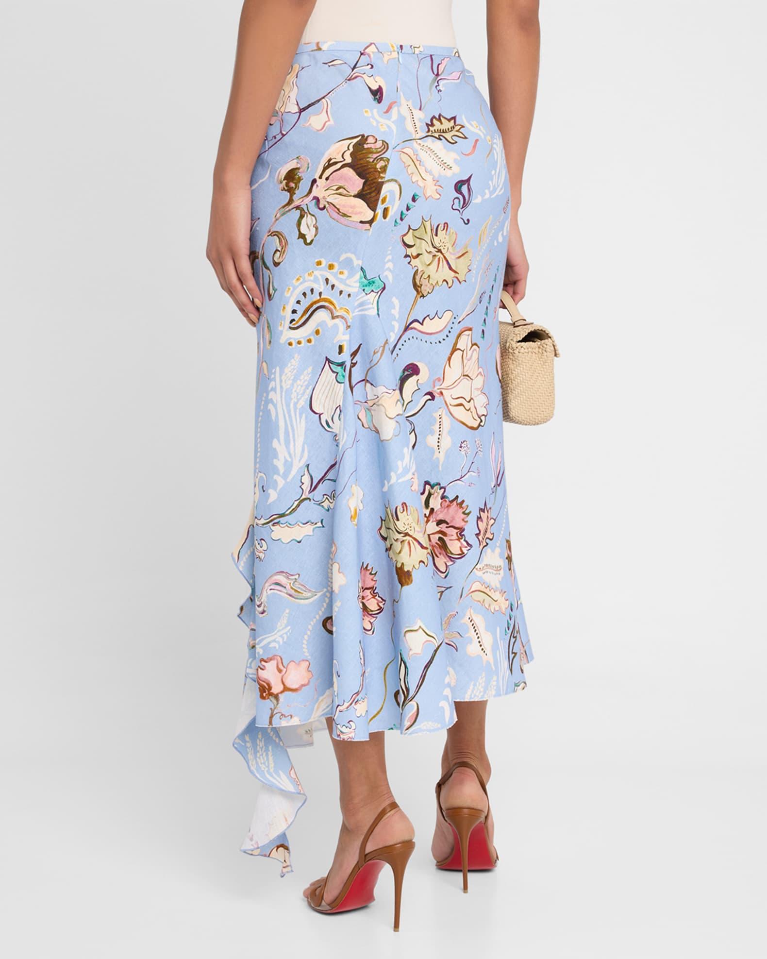 Floral Power Printed Ruffle Midi Skirt Product Image