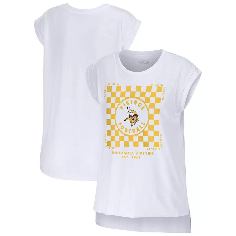 Women's WEAR by Erin Andrews White Minnesota Vikings Checker Muscle Tank Top, Size: XS Product Image