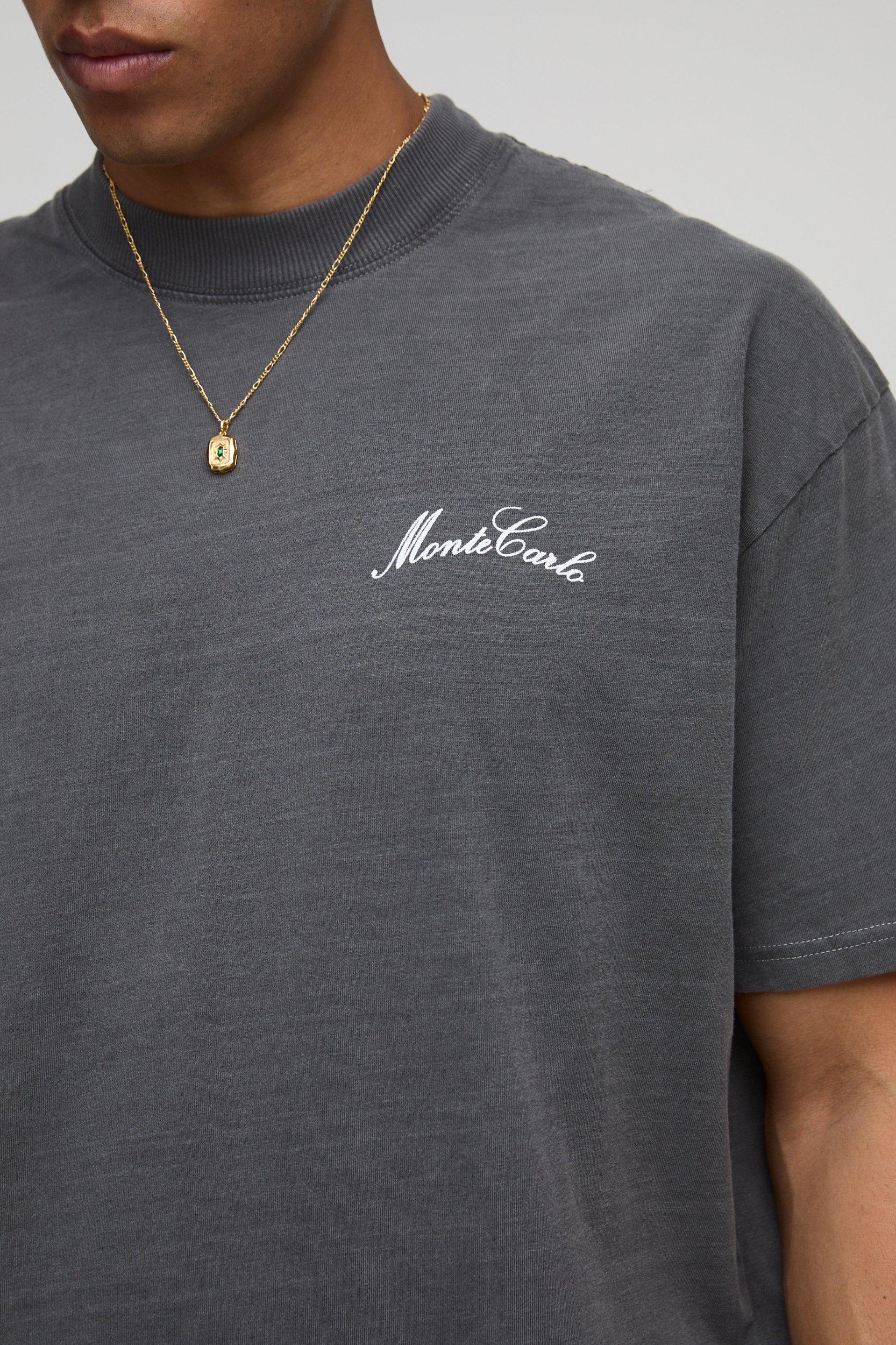 Charcoal Oversized Extended Neck Washed Cherub Graphic T-Shirt | boohooMAN USA Product Image