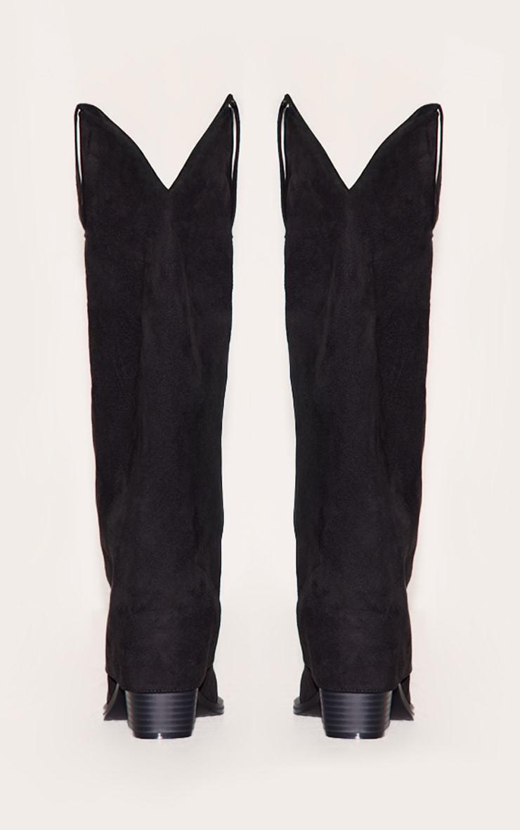 Black Suede Square Toe Fold Over Knee High Block Heel Western Boots Product Image