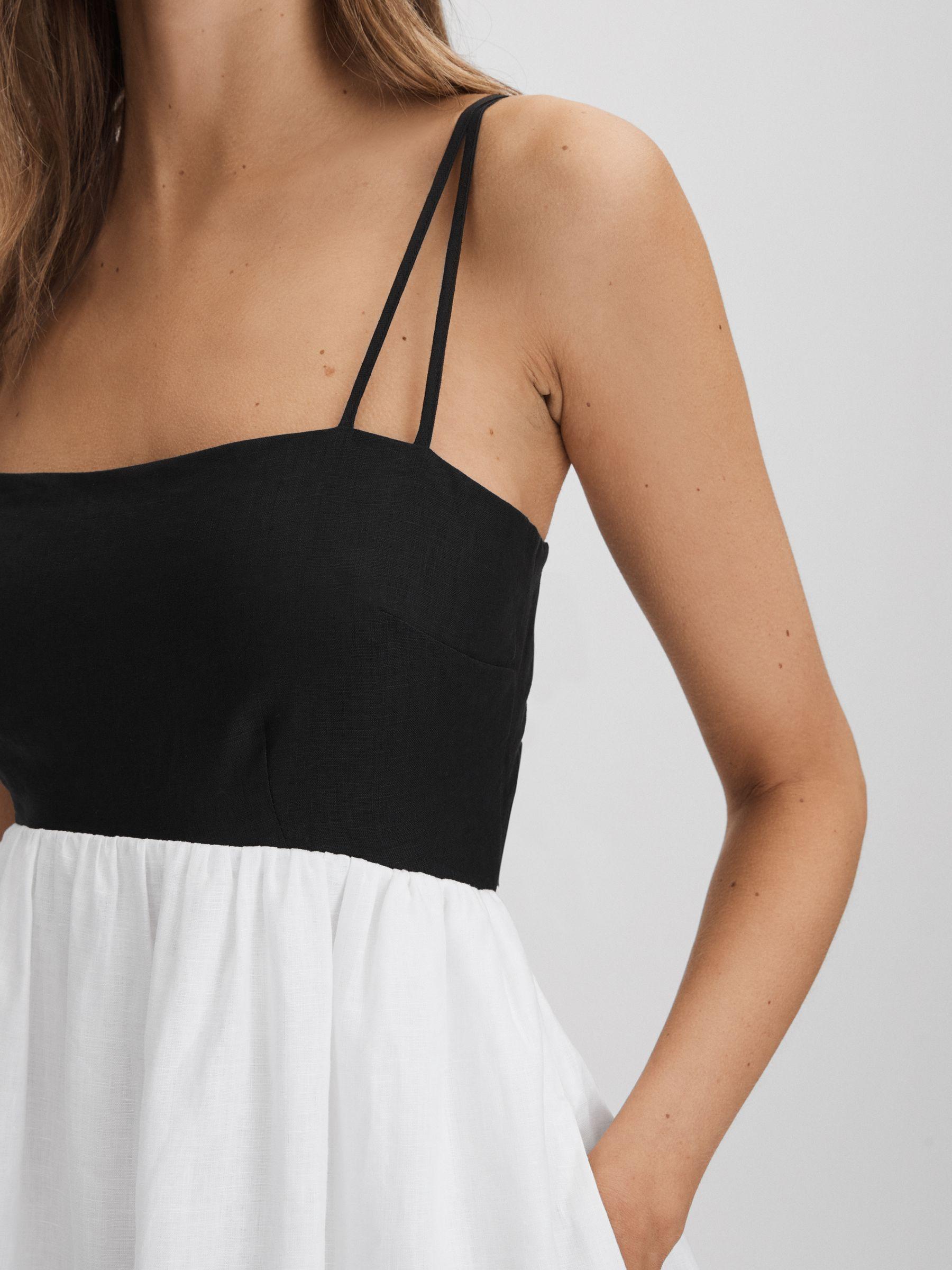 Linen Colourblock Mini Dress in Black/White Product Image