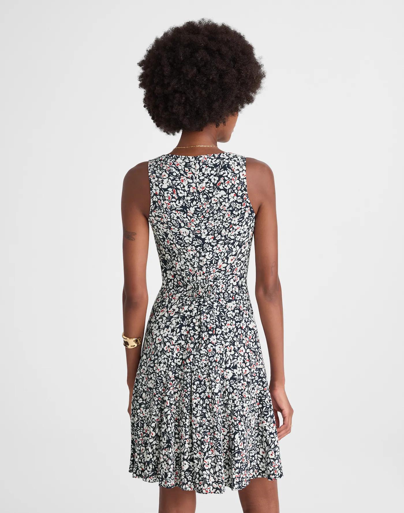 Button-Front Boatneck Mini Dress in Floral Product Image