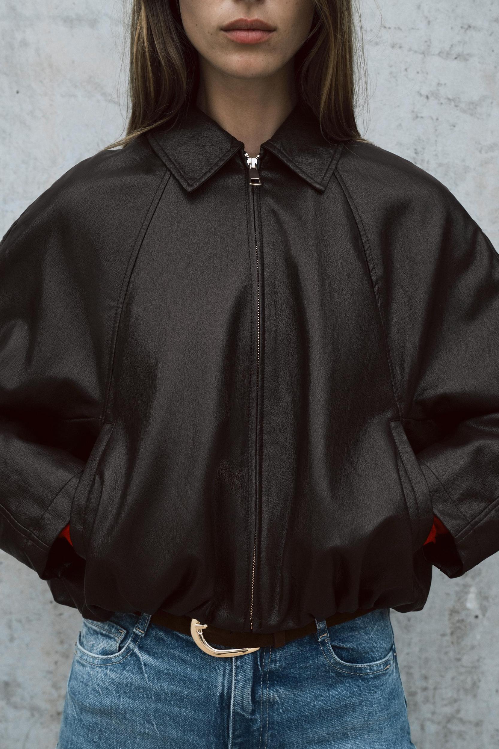 FAUX LEATHER BOMBER JACKET Product Image