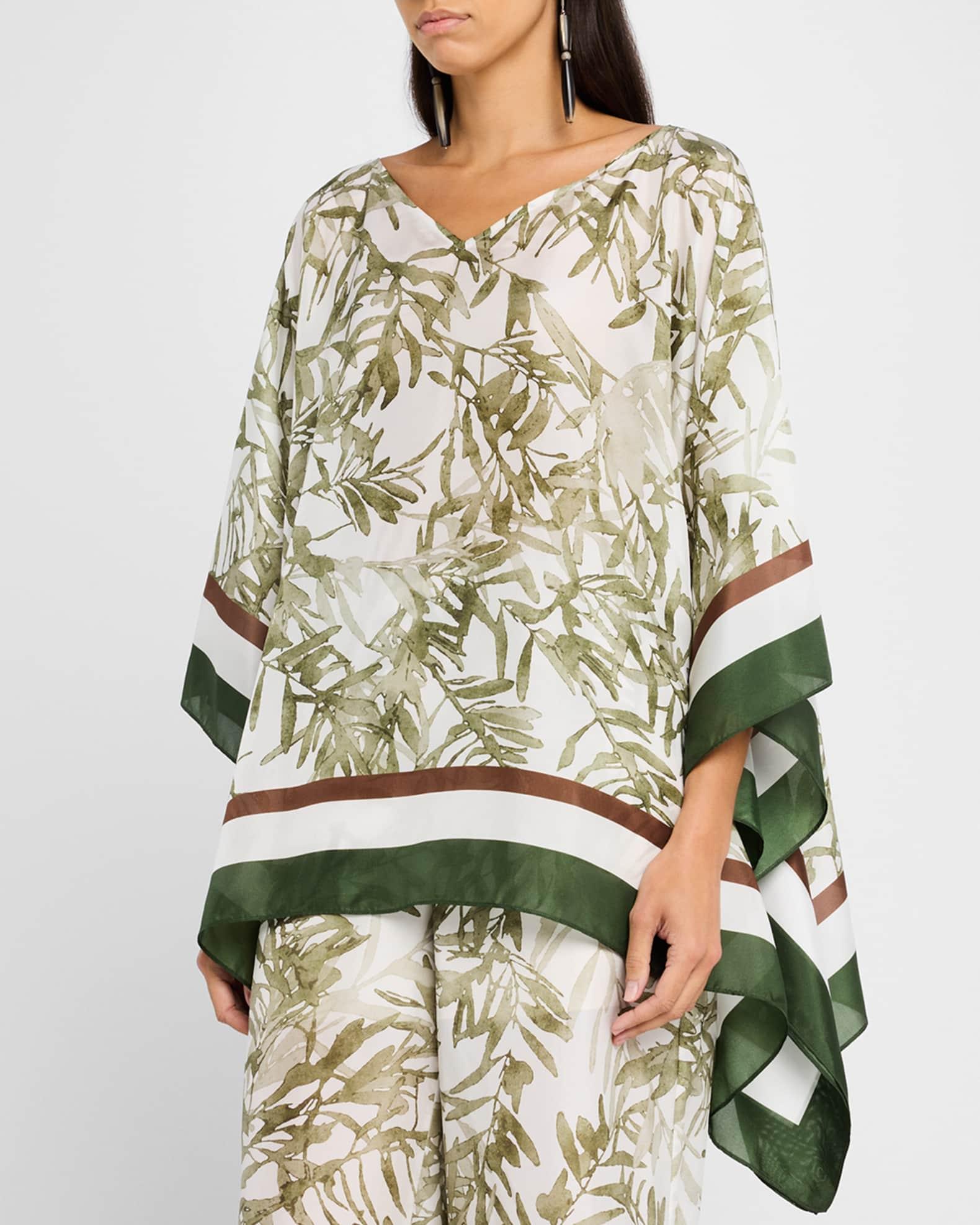 Herbarium-Print Silk Poncho Product Image