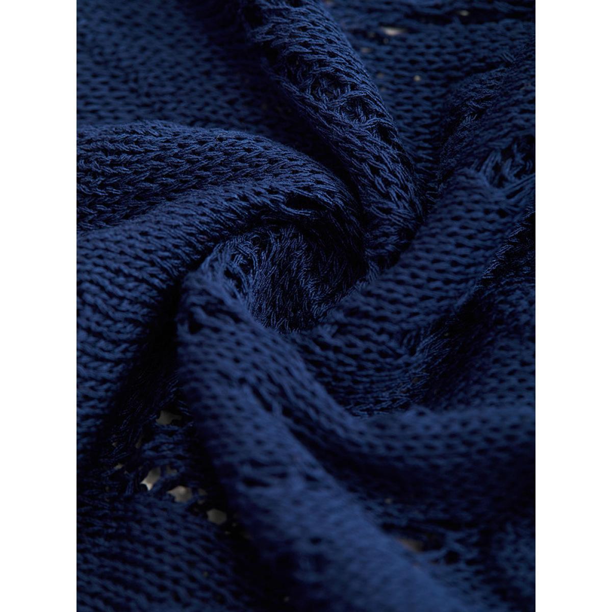 Plus Size Geometric Eyelet Scalloped Trim Drop Shoulder Pullover Indigo Women Casual Loose Long Sleeve Round Neck Dailywear Pullovers BloomChic 22-24/3X Product Image