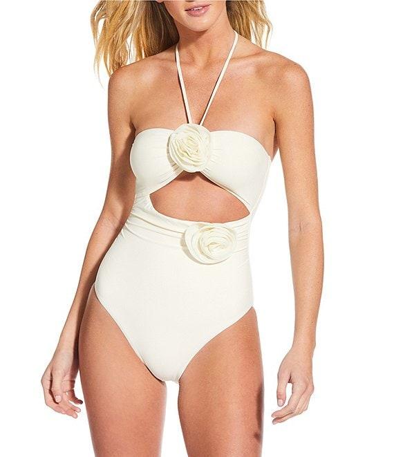 Gianni Bini Solid Rosette Ruched Cut-Out One Piece Swimsuit Product Image