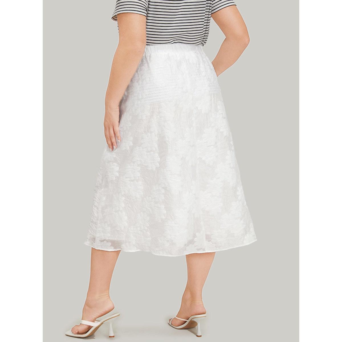 Plus Size Solid Floral Print Pocket Midi Skirt Women White Elegant Heather No stretch Pocket Dailywear Skirts BloomChic 10/M Product Image