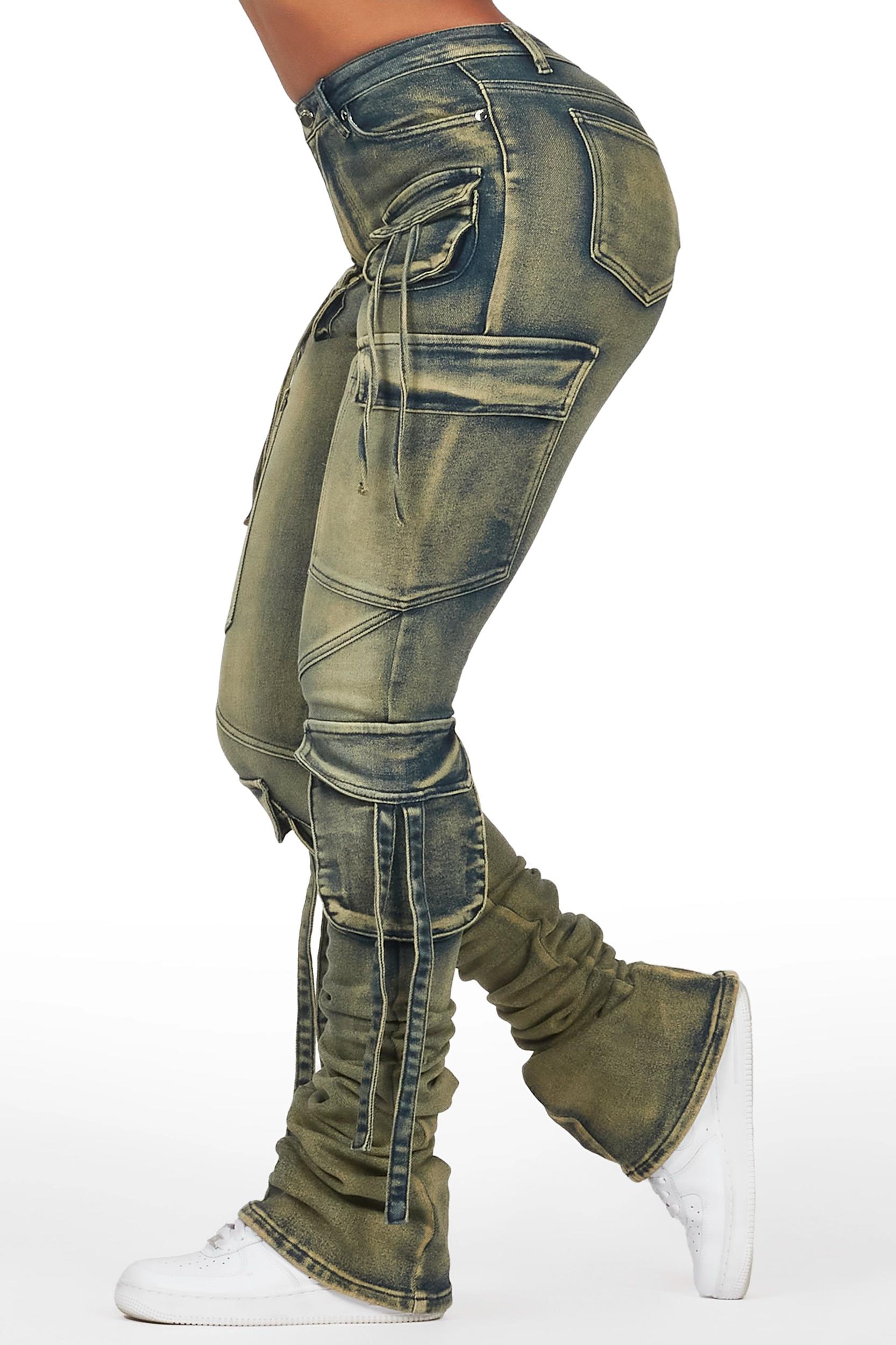 Rakesha Tinted Dark Wash Cargo Super Stacked Jean Female Product Image
