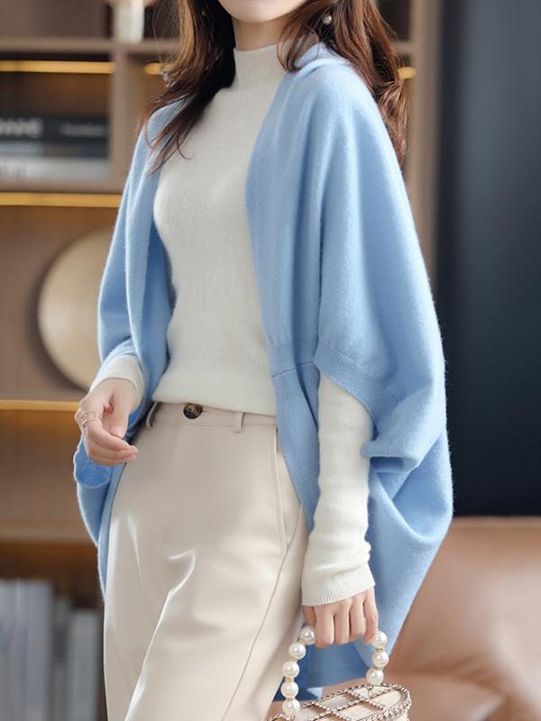 Urban Wool Loose Solid Color Batwing Sleeves Cape Cardigan Tops Product Image