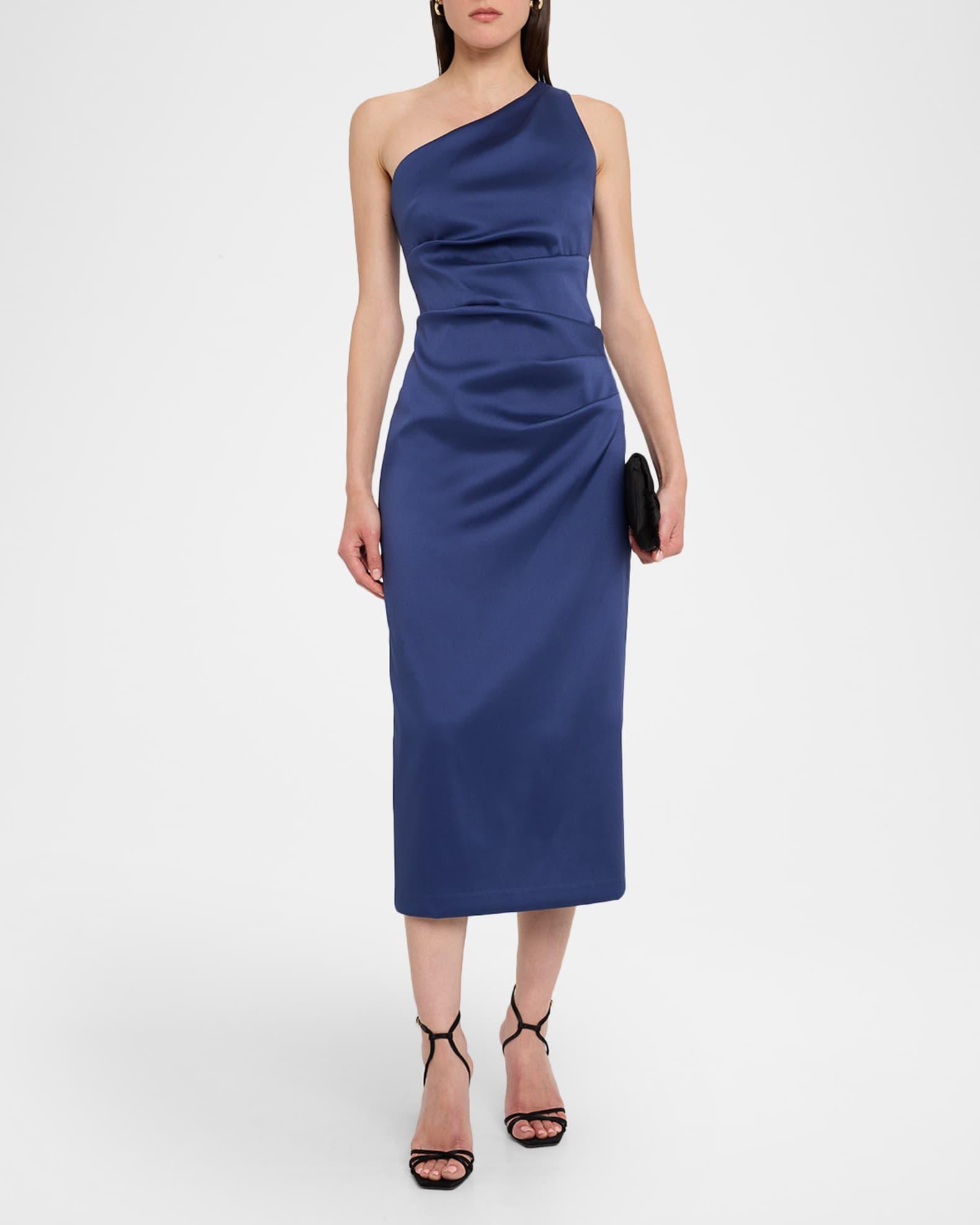 One-Shoulder Stretch Mikado Midi Dress Product Image