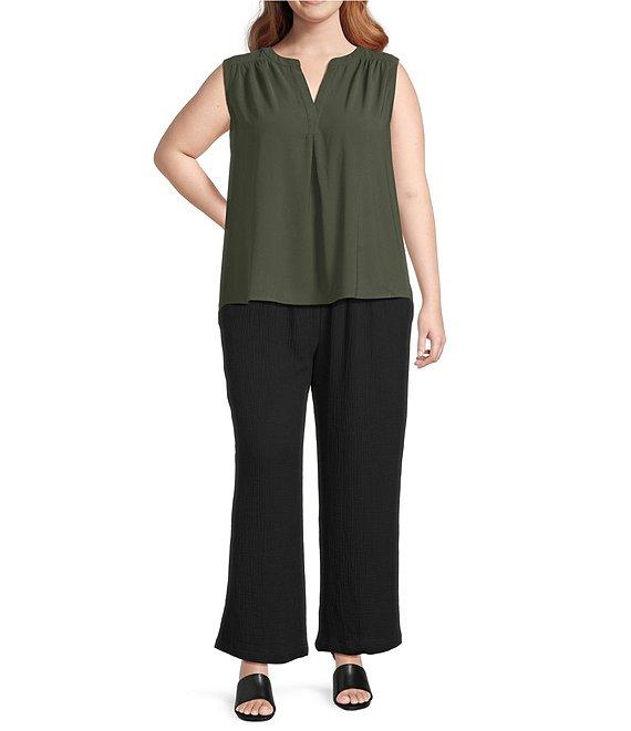 Skies Are Blue Plus Size Split Neck Sleeveless Blouse Product Image