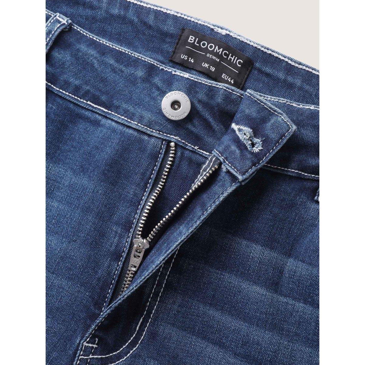 Plus Size Stretchy Booty-Lifting Skinny-Fit Jeans Women Midblue Leisure High stretch Slanted pocket Jeans BloomChic 14/1X Product Image