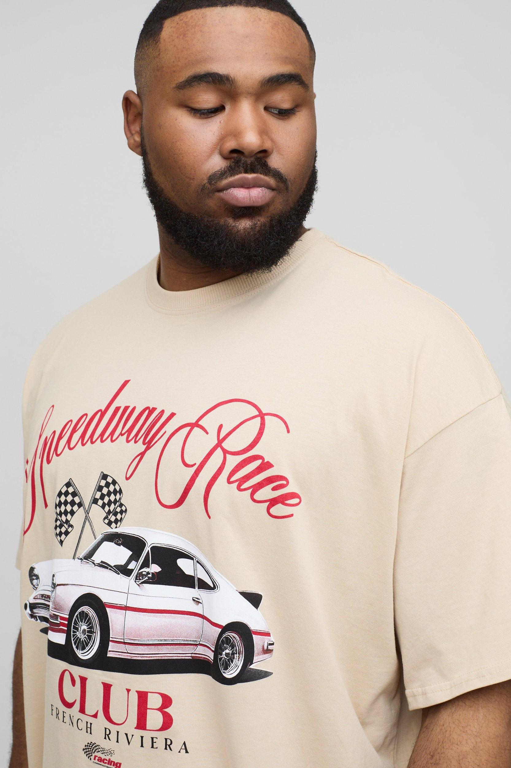 Plus Oversized Vintage Car Print T-Shirt | boohooMAN USA Product Image