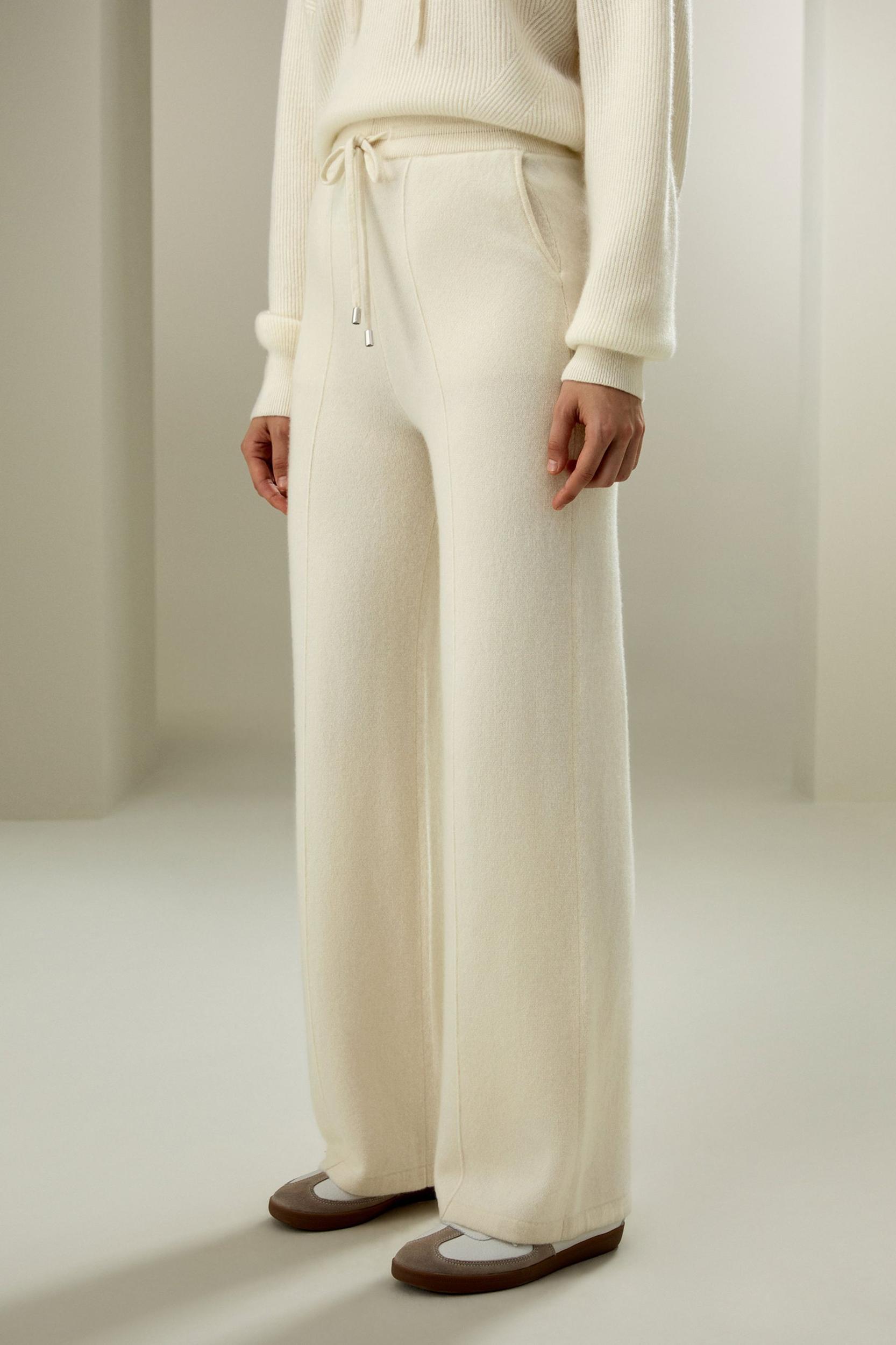 LILYSILK Cashmere Pant - for Women - White 100% Natural Cashmere - Breathable Regular Fit Pants S Product Image