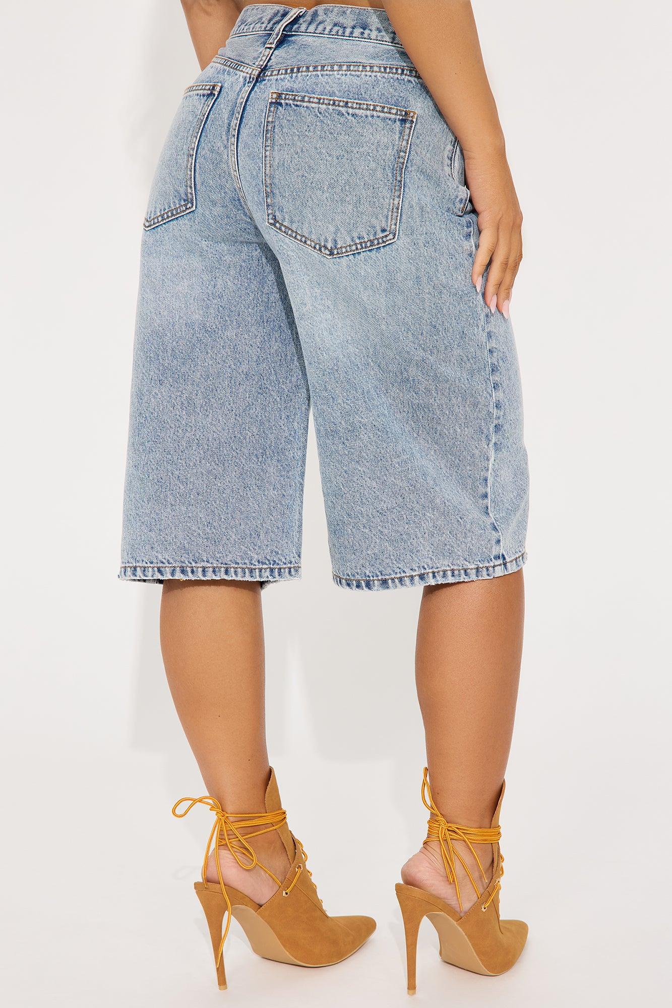 Take Whats Mine Crossover Denim Jorts - Light Wash Product Image