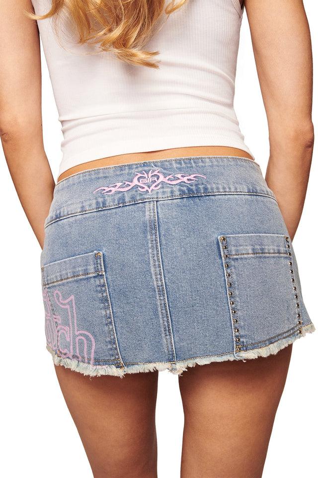 I.AM.GIA X VON DUTCH SYNDRA DENIM MINI SKORT - LIGHT WASH DENIM Product Image