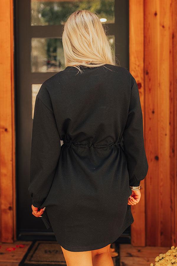 Latte Run Drawstring Mini Dress in Black Product Image
