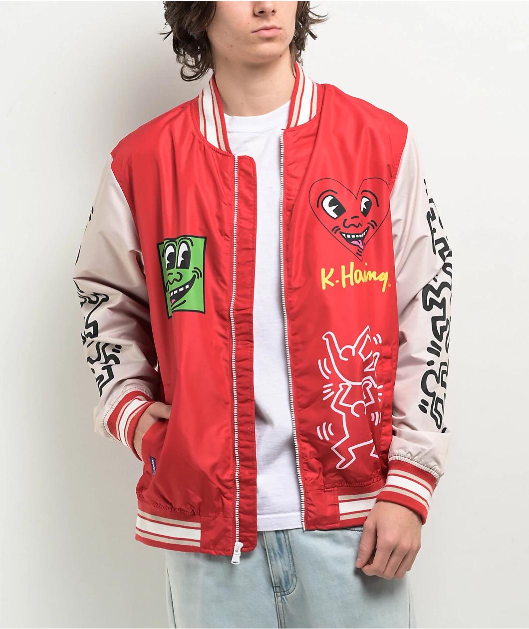 Members Only x Keith Haring Red & Cream Varsity Jacket Product Image