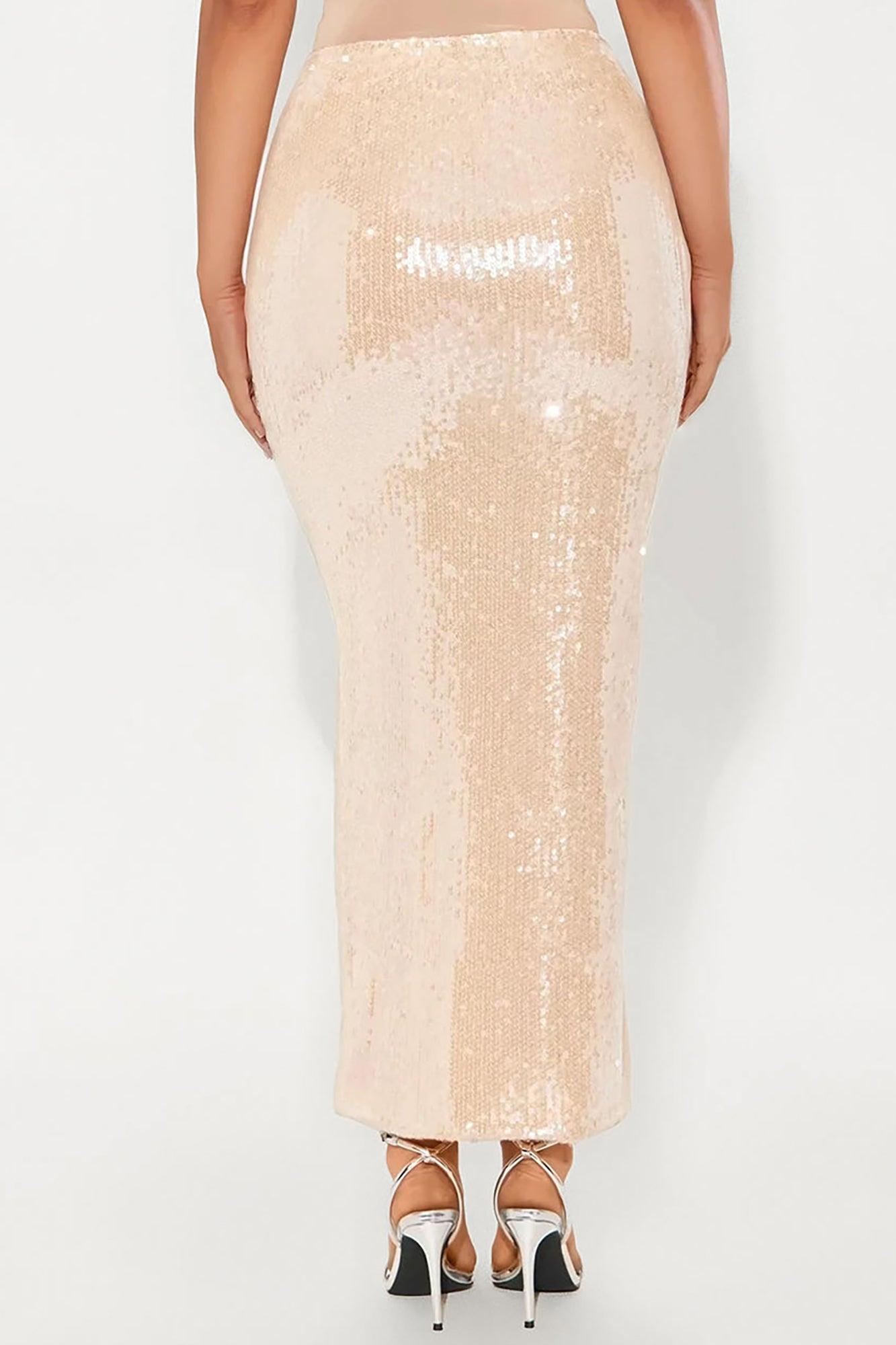 Lila Sequin Maxi Skirt - Champagne Female Product Image