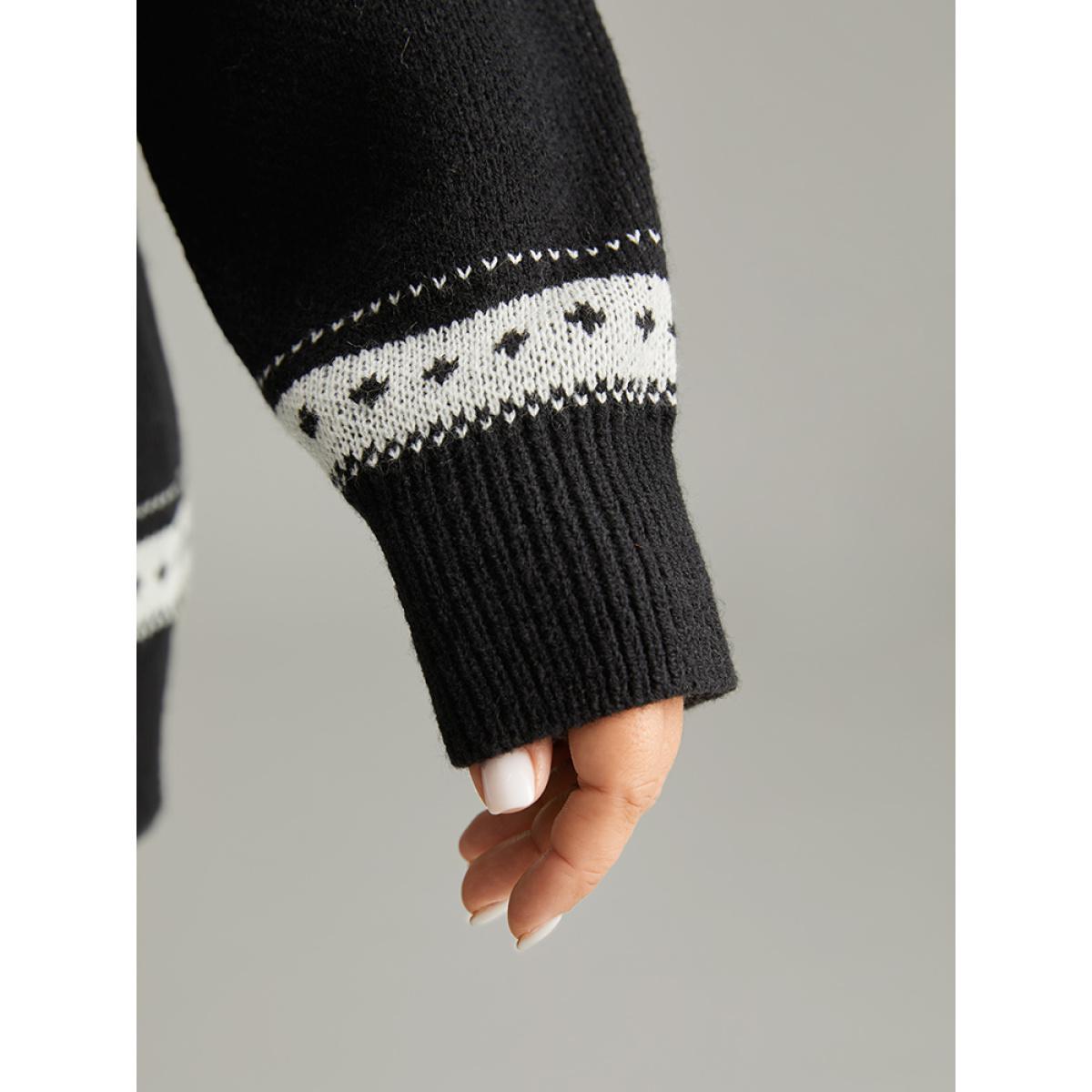 Plus Size Geometric Contrast Button Through Cardigan Black Women Casual Loose Long Sleeve Dailywear Cardigans BloomChic 12/L Product Image