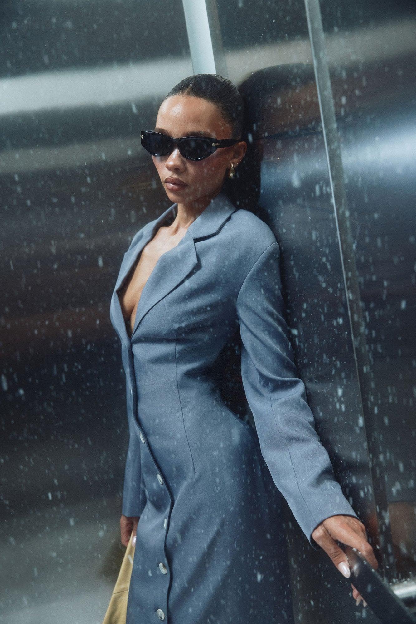 Suited Up Asymmetrical Blazer Midi Dress - Grey Female Product Image