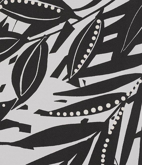 Allison Daley Plus Size Tropical Shadow Print 3/4 Ruched Sleeve Crew Neck Ruffle Hem Knit Top Product Image