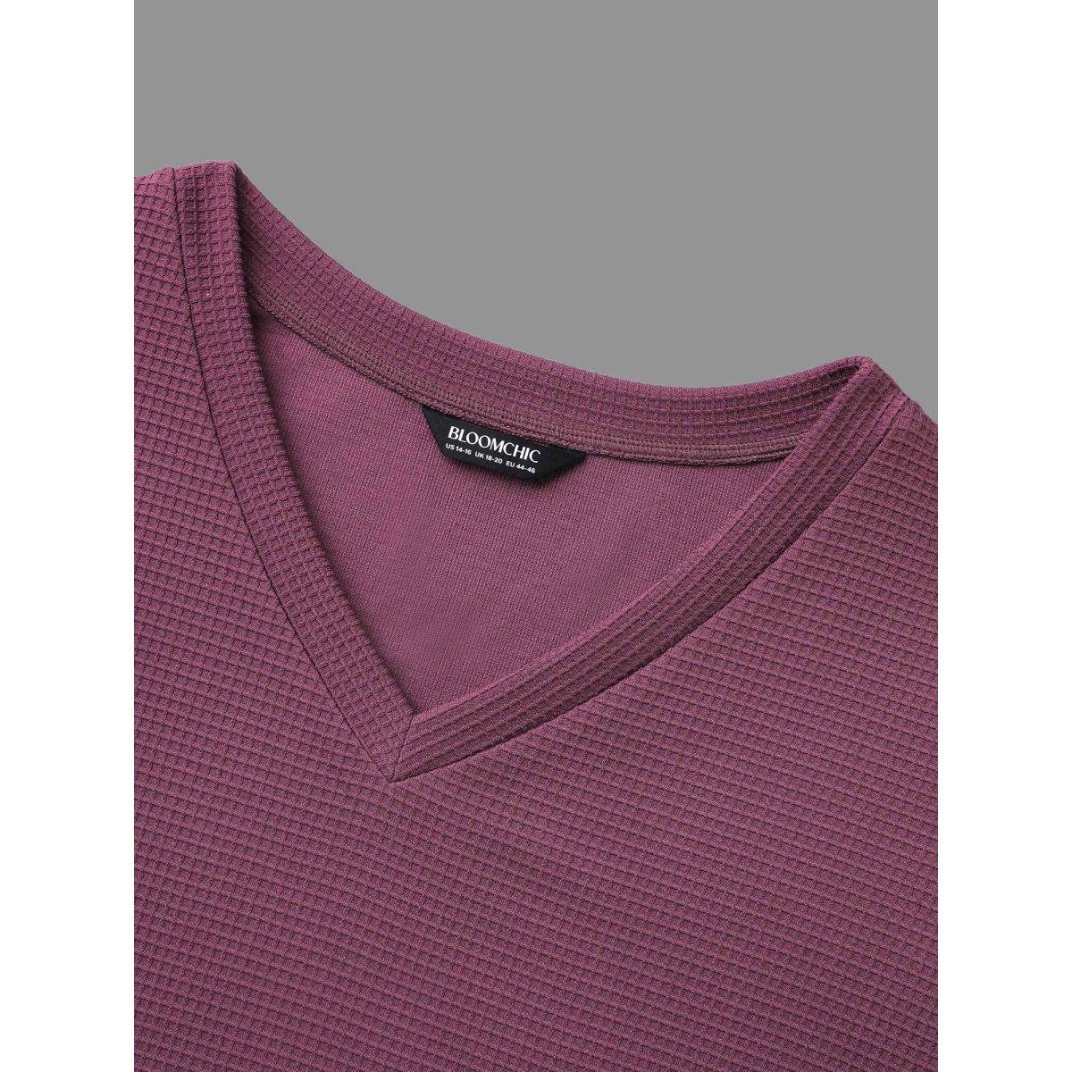 Plus Size V Neck Textured Lace Patchwork Sweatshirt Women Deeppurplered Casual Texture V-neck Everyday Sweatshirts BloomChic 14-16/1X Product Image