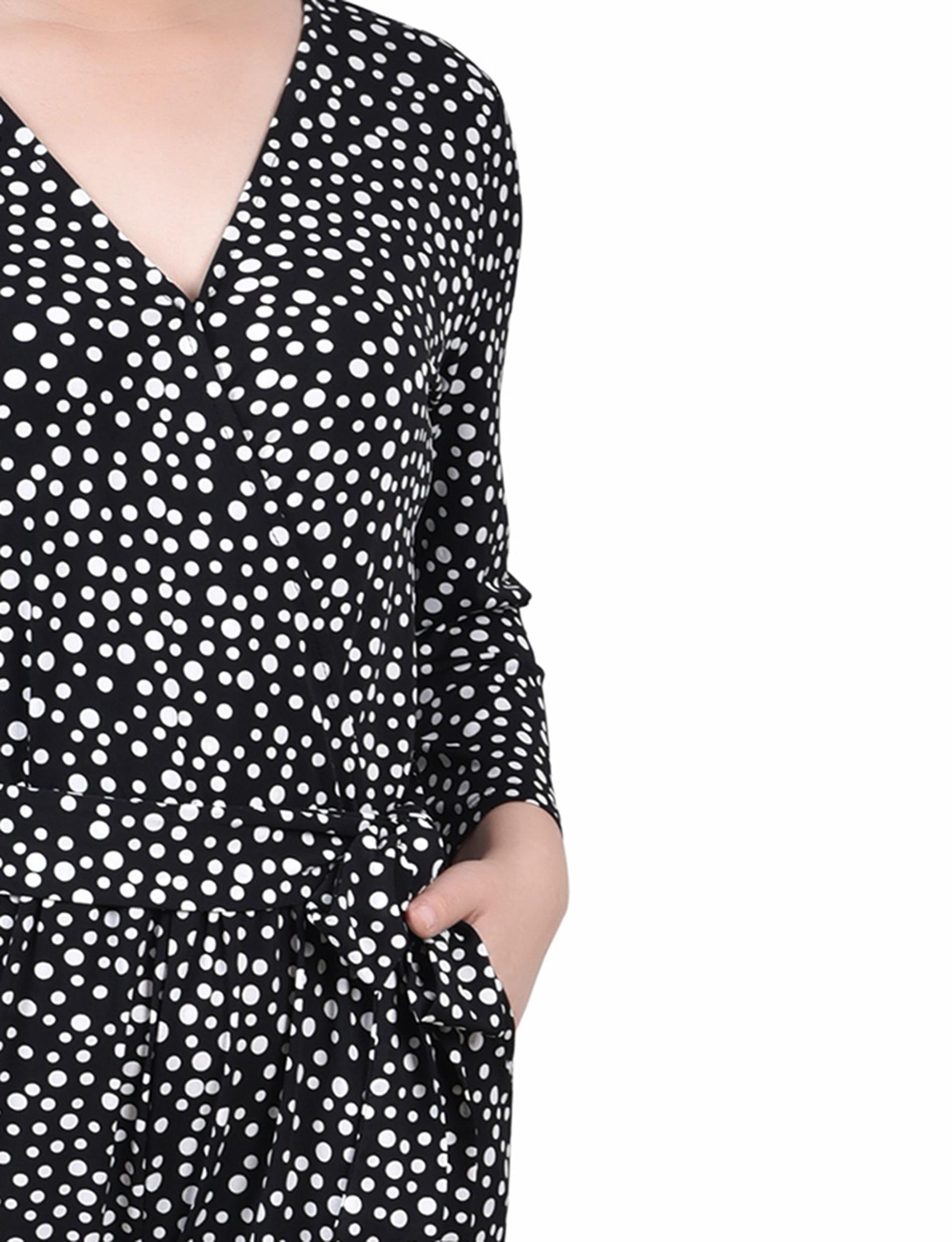 Black Spotted 3/4 Sleeve Belted Jumpsuit Product Image