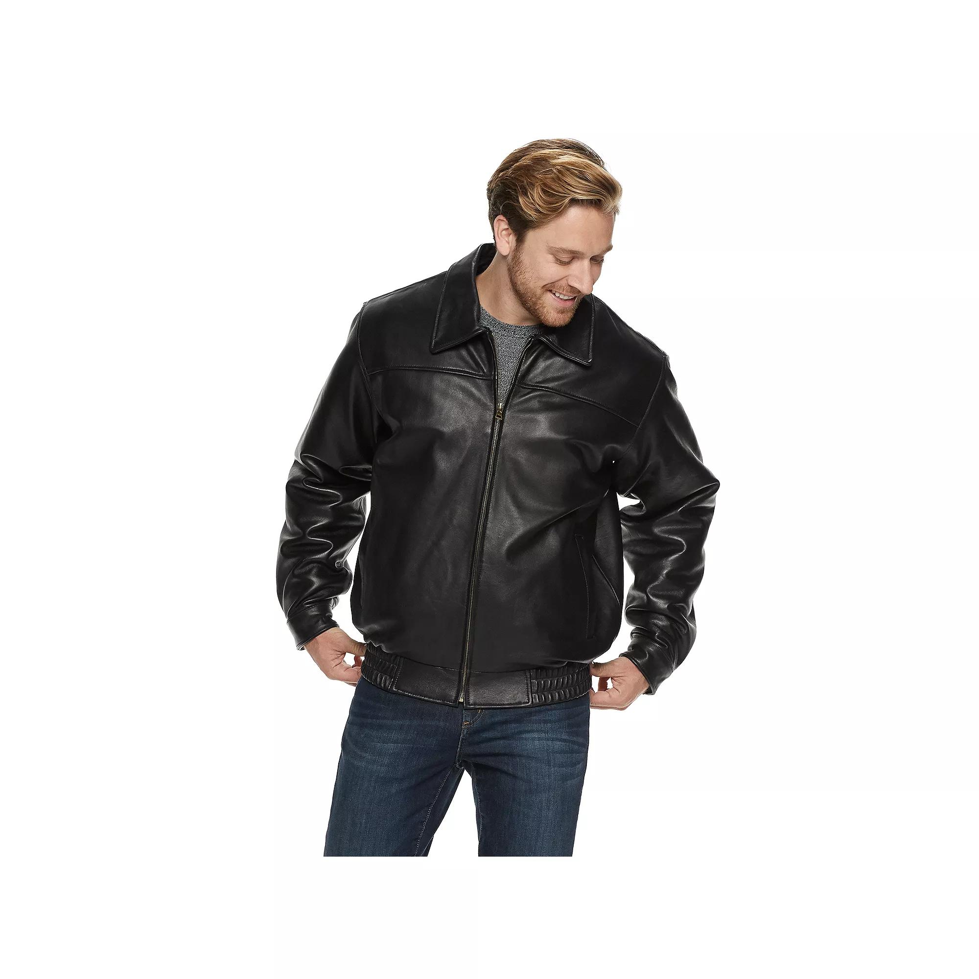 Men's Vintage Leather Lambskin Bomber Jacket, Size: Medium, Black Product Image