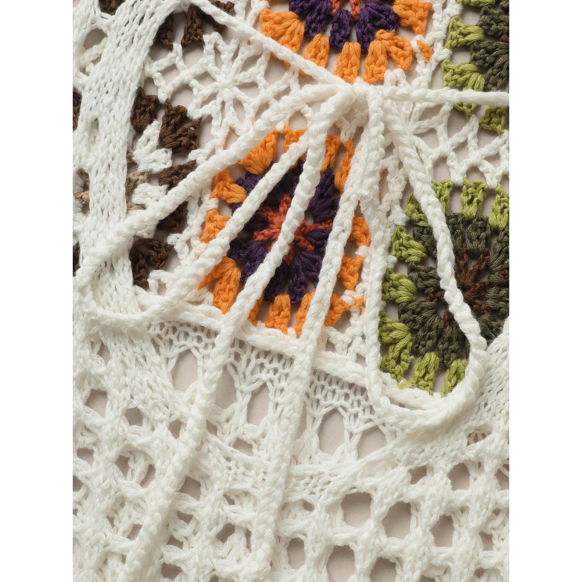 Plus Size Crochet Floral Texture Cut Out Swim Cover Up Women's Swimwear Beige Beach Crochet Curve Swim Cover Ups BloomChic 10/M Product Image