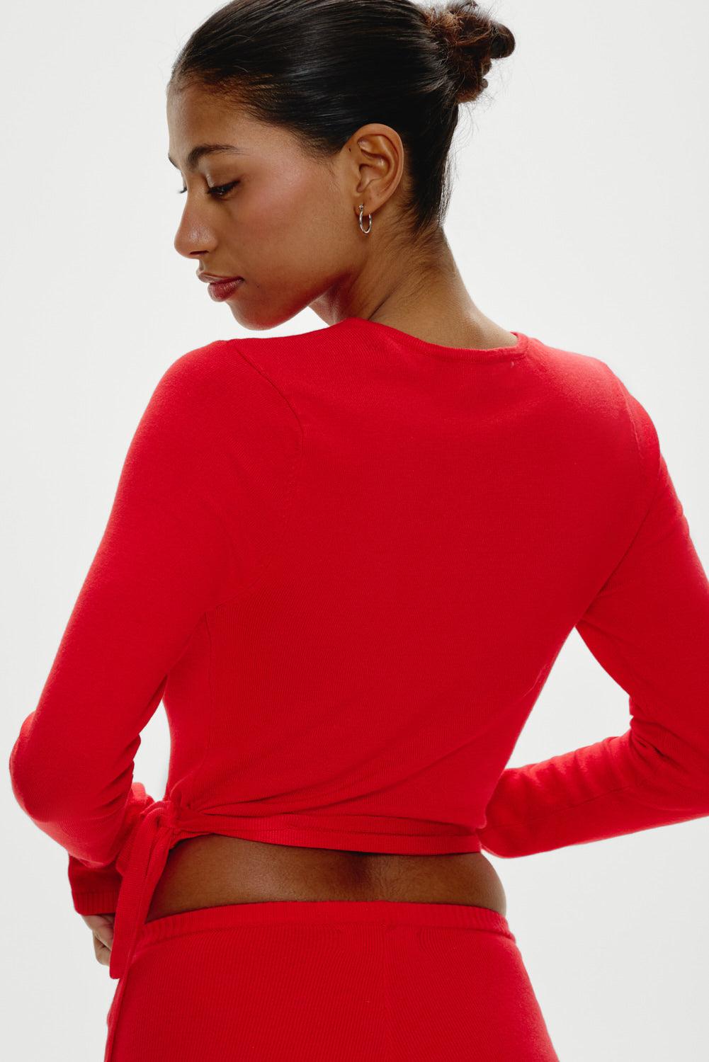 Whisper Long Sleeve Wrap Top - Cherry Product Image