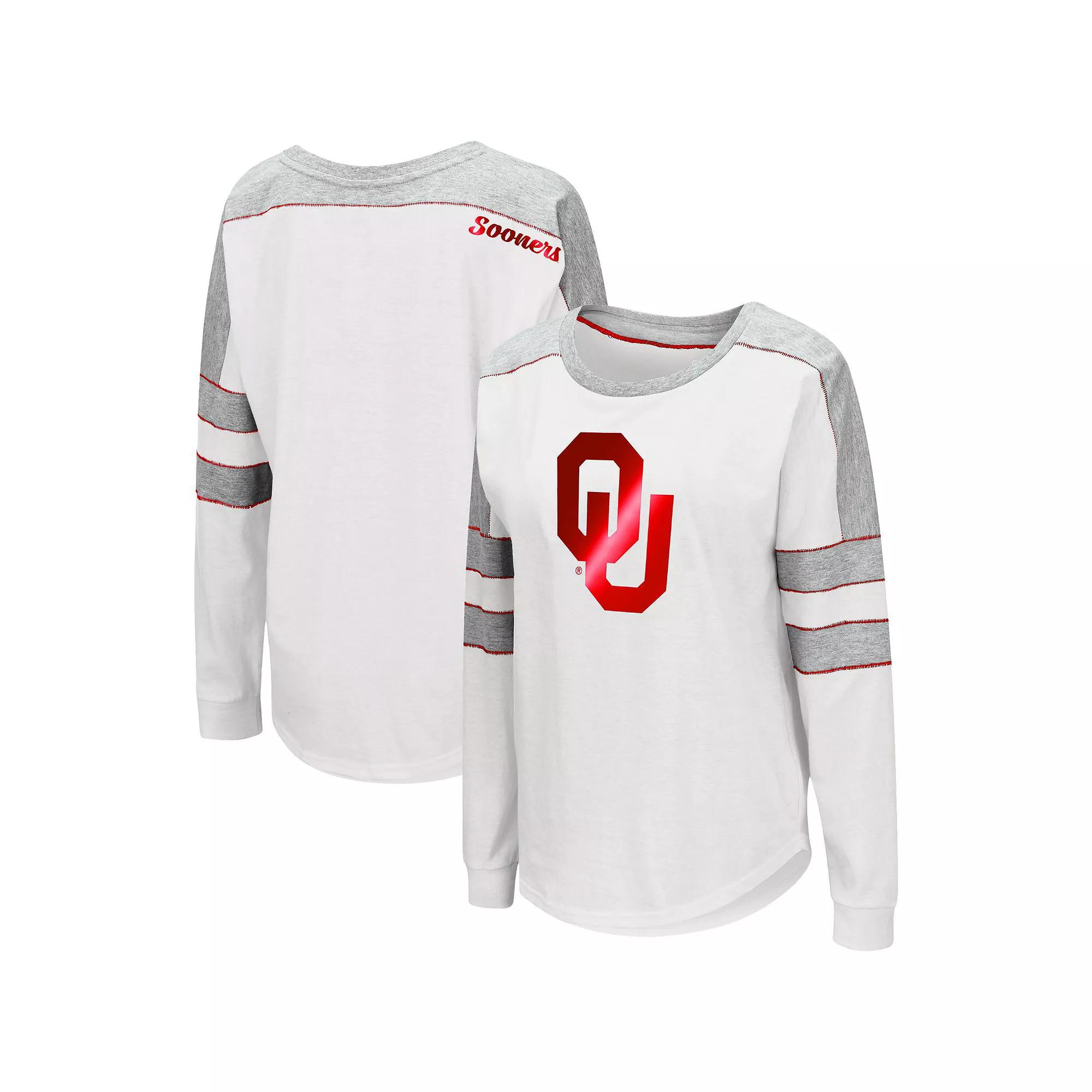 Women's Colosseum White Oklahoma Sooners Trey Dolman Long Sleeve T-Shirt, Size: Small Product Image