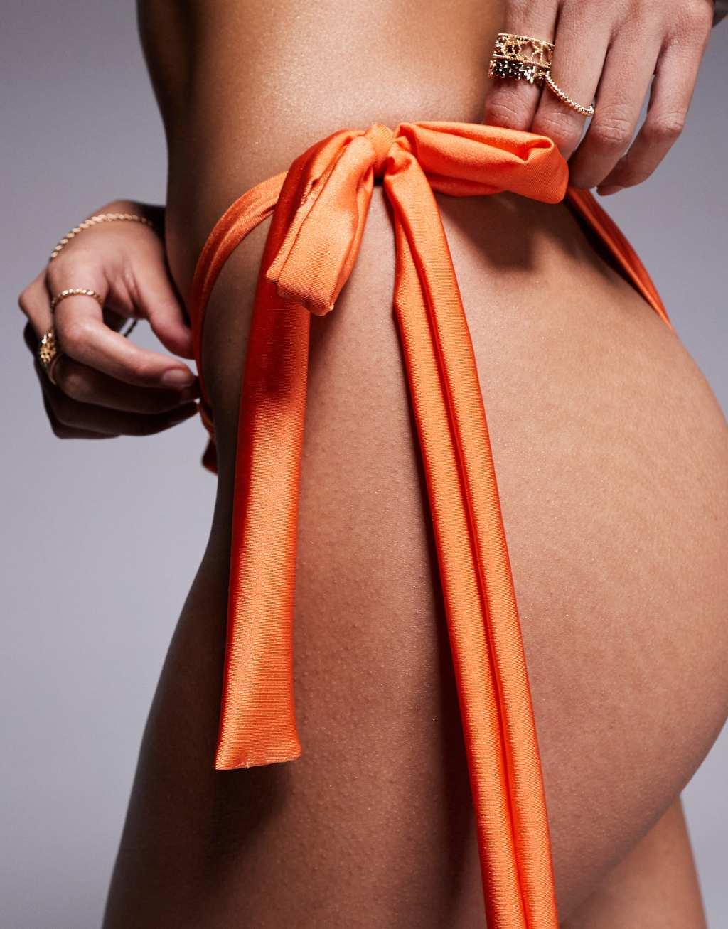 Candypants ruched side bikini bottom in rust high shine  Product Image