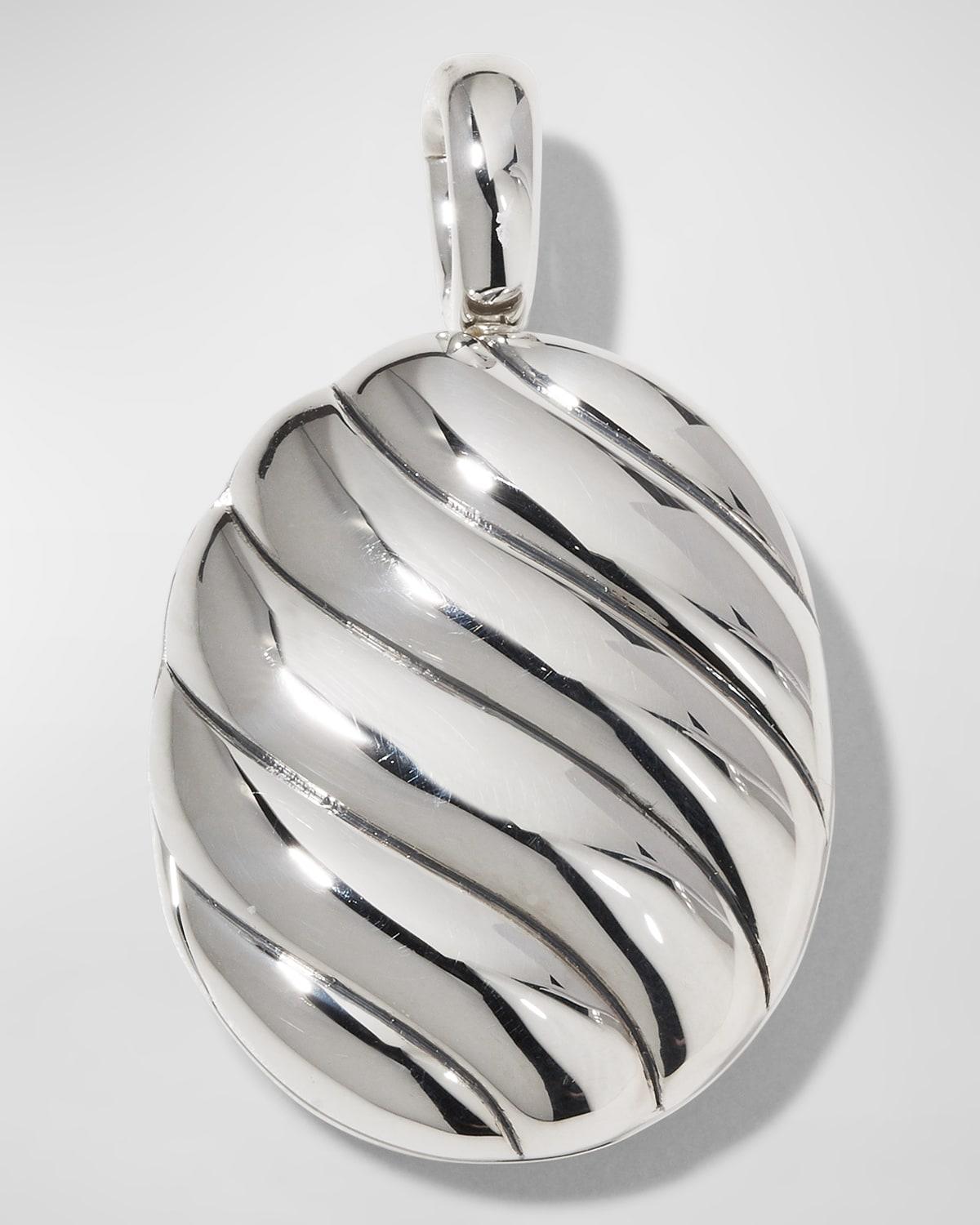 Womens Sculpted Cable Locket in Sterling Silver, 27mm Product Image