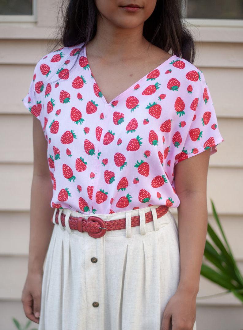 Dolman Top in Strawberry Cotton Product Image