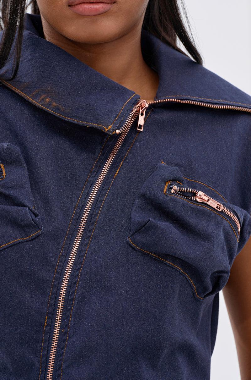 DONT MESS WITH ME COLLARED DENIM MAXI DRESS Product Image