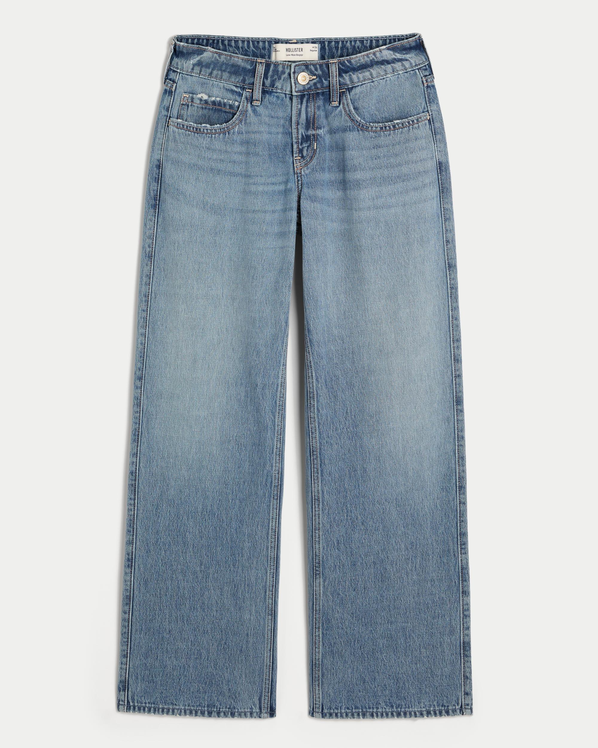 Low-Rise Ripped Light Wash Baggy Jeans Product Image