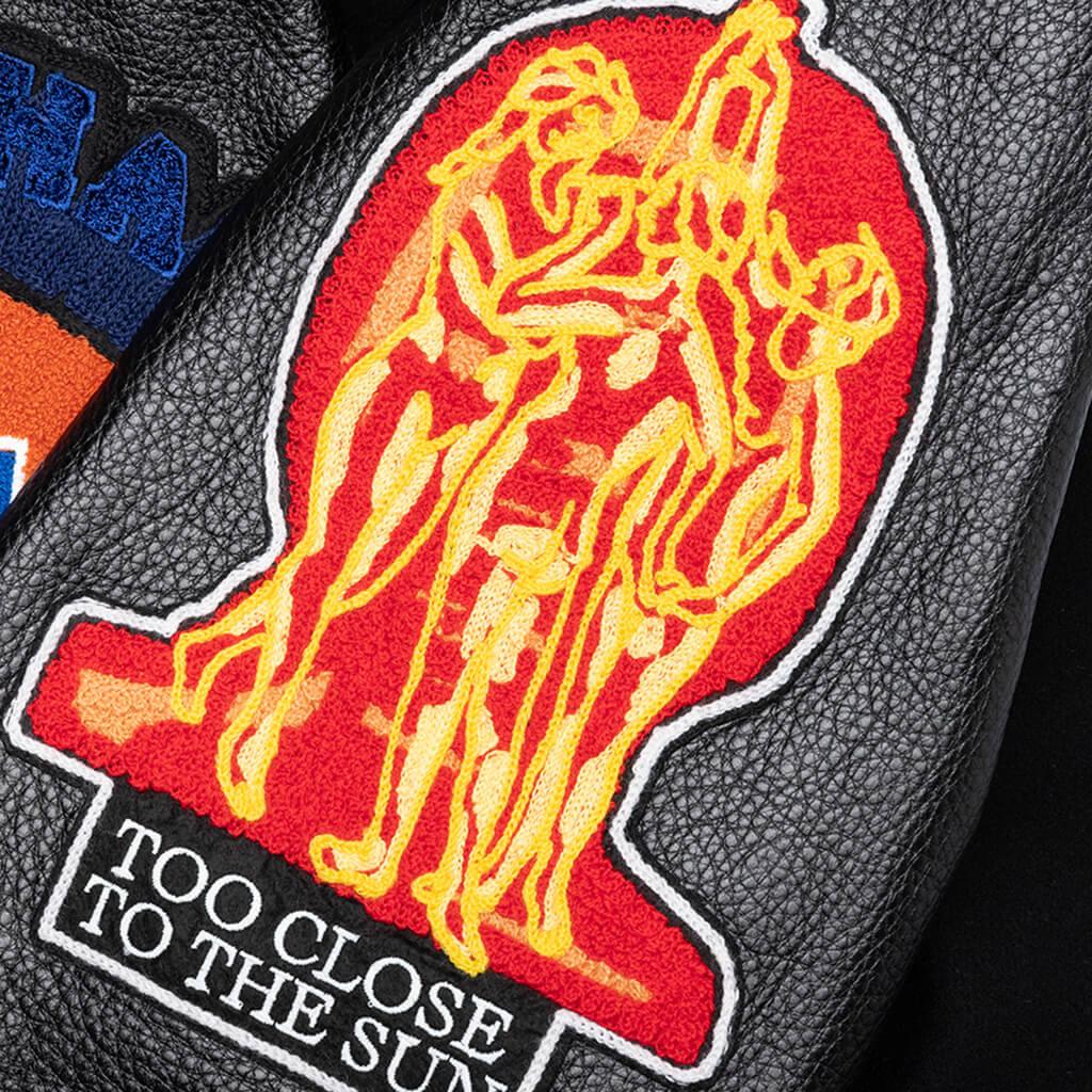 Wool and Leather Hooded Varsity Jacket - Black Male Product Image