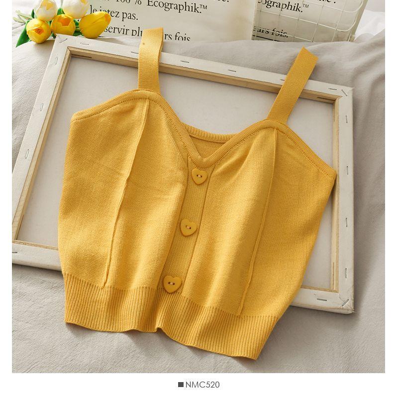 Heart-Button Cropped Knit Camisole Product Image
