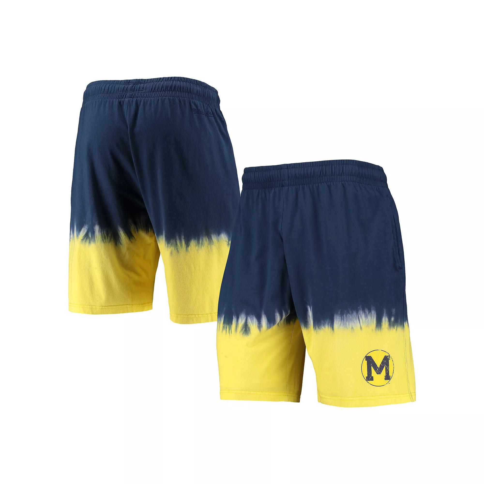 Men's Mitchell & Ness Navy/Gold Michigan Wolverines Tie-Dye Shorts, Size: Small, Blue Product Image