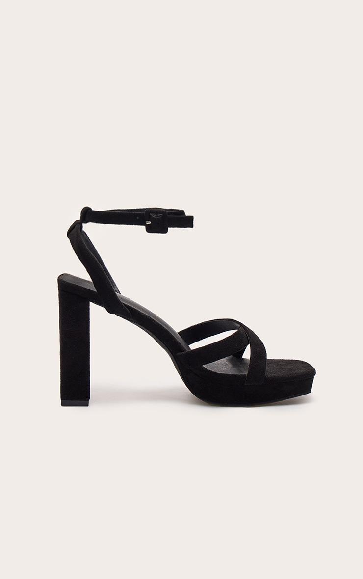 Black Faux Suede Square Toe Lace Up Flat Chunky Heeled Platforms Product Image