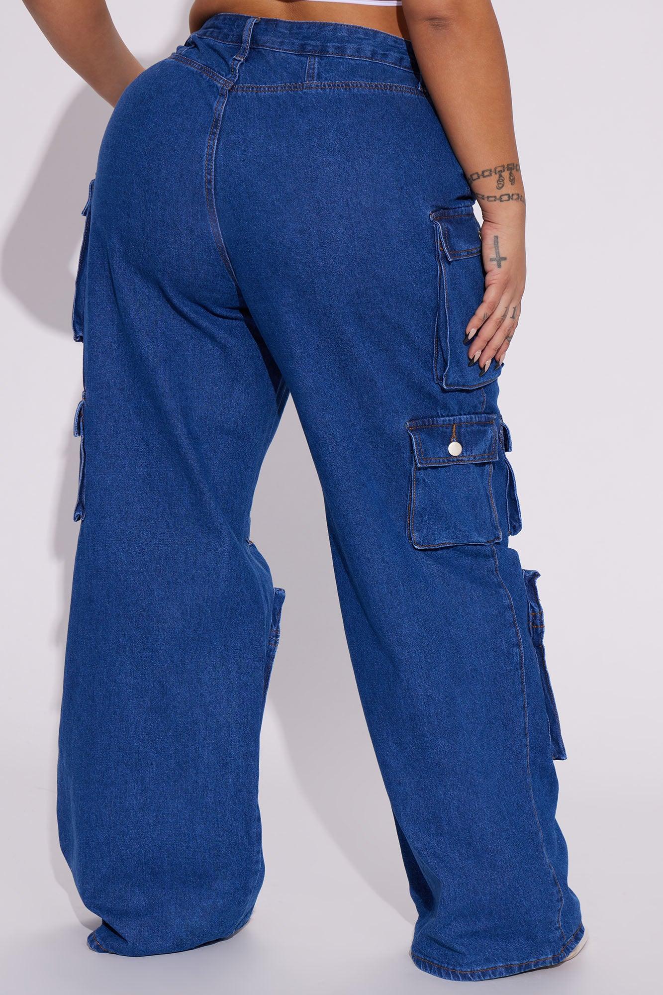 Lily High Rise Cargo Jeans - Medium Blue Wash Product Image