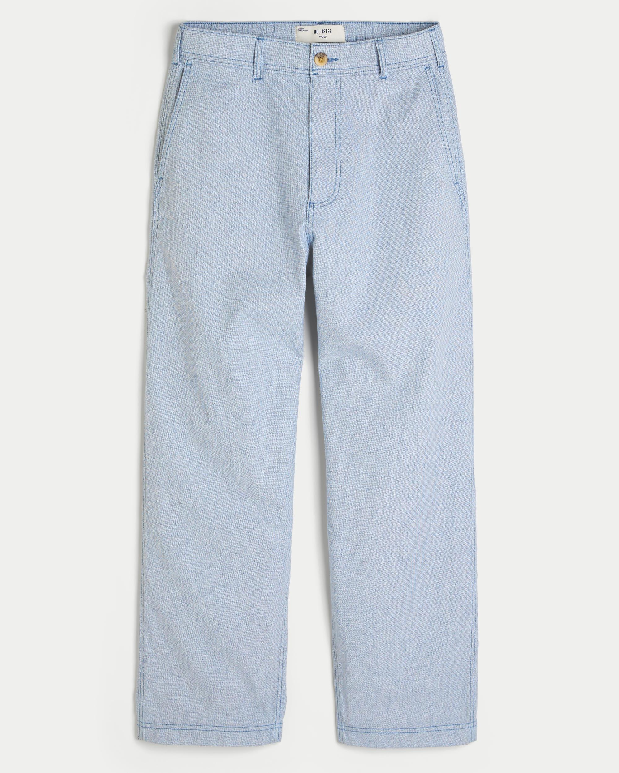 Linen-Blend Flex Waist Baggy Pants Product Image