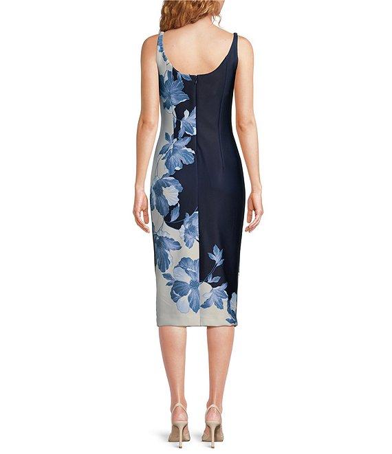 Donna Karan Sleeveless Boat Neck Floral Scuba Midi Sheath Dress Product Image